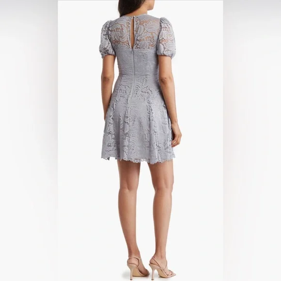 NWT Vince Camuto Lace‎ Puff Sleeve Fit & Flare Dress Size 12 - Picture 2 of 3